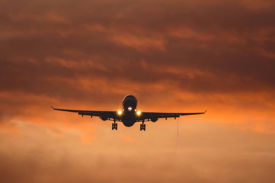Airplane in sunset